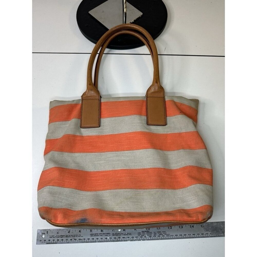 Kate Spade New York Bon Shopper Jubilee Stripe Coral/Natural Stripe Purse - Picture 6 of 10